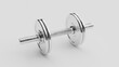 Sports silver dumbbell gym fitness, healthy lifestyle. 3d render