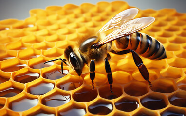 Wall Mural - Honey bee on a honeycomb