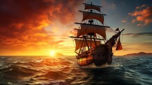 Sailing Ship Made With Ai Generative Technology, Property Is Fictional