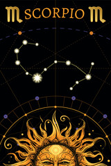 Tarot card. zodiac card with Scorpio symbol. Horoscope and card magic