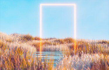 Aufkleber - Abstract autumn landscape scene with a podium for product display. 3d rendering