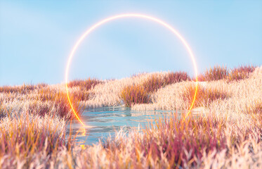 Aufkleber - Abstract autumn landscape scene with a podium for product display. 3d rendering
