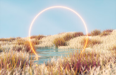 Aufkleber - Abstract autumn landscape scene with a podium for product display. 3d rendering