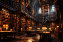 Whispers Of History In An Ancient Library, Its Shelves Laden With Knowledge.