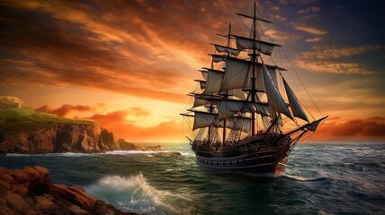 a wonderful landscape with a ship