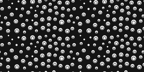 Leinwandbilder - Black background with white dots of various sizes. Design for textile, pillows, clothing, background, wrapping, notebooks.