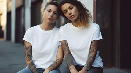 Lesbian couple in white shirts - LGBTQ+