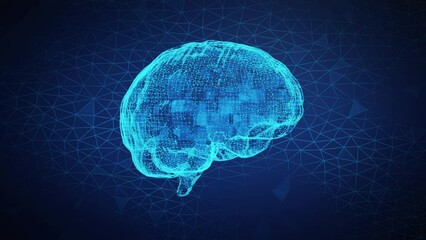 3d animation of digital brain hologram, neural or artificial brain