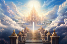 Celestial Ascension, A Heavenly Stairway Towards Divine Encounter