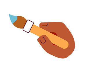 Poster - Hand holding paintbrush semi flat colour vector object. Artist equipment. Editable cartoon clip art icon on white background. Simple spot illustration for web graphic design