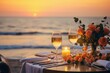 Leinwandbild Motiv Luxury dinner beach view. Generate Ai