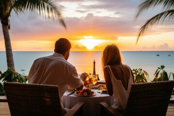 Luxury dinner beach tourism. Generate Ai