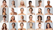 © master1305 - Collage made of beautiful people, men and women of different age and nationality over grey and white background. Concept of skincare, natural beauty, plastic surgery, cosmetology, cosmetics, ad