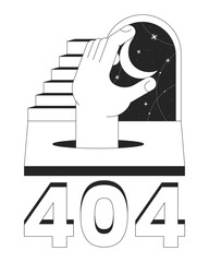Poster - fantasy surreal night black white error 404 flash message. staircase crescent. hand moon. monochrome