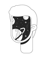 Fototapete - Surrealism man with cosmic face flat monochrome isolated conceptual clipart. Surreal consciousness. Editable black and white line vector object. Simple outline spot illustration for web graphic design