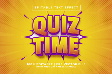 Wall Mural - Quiz Time 3d Editable Text Effect Cartoon Comic Style Premium Vector