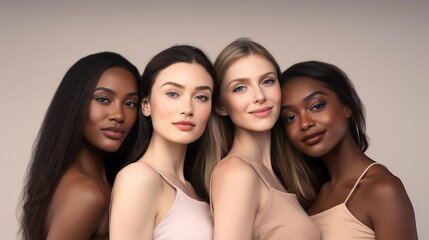 group of Beautiful female models with beautiful skincare from a diverse ethnicity