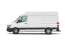 Delivery Van Side View Isolated. Side View Of A Modern Cargo Short-base Minibus. Transparent PNG Image.