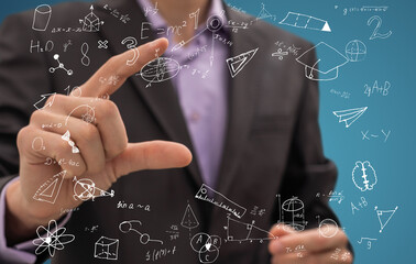 Aufkleber - Businessman hand drawing glowing global business marketing plan. Trade and business analysis concept.