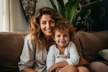 Wall Mural - Portrait of diverse ethnic families inside their apartment - Happy - Created with generative ai Technology