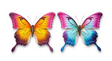 Fototapeta Motyle - Colorful tropical butterflies with spread wings on white background