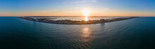 Panoramic Aerial View Of The Beach At Sunset In Ocean City, Maryland, United States.