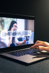 Wall Mural - man working on laptop and information for the searching job, employment concept.