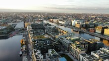 Aerial View Of Dublin City With Urban Buildings And Houses Near Grand Canal
