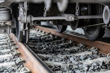 Canvas Print - photograph of a train Car Undercarriage, passenger train, freight train.