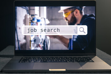 Wall Mural - job search in computer application, website page on laptop screen.
