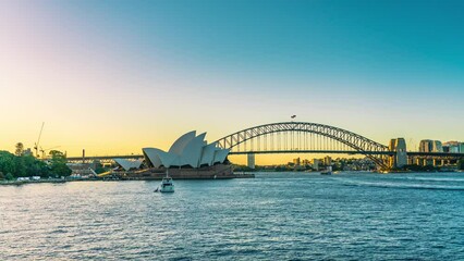 Poster - Timelapse video of a scenic Sydney Harbour Bridge during sunset, Australia