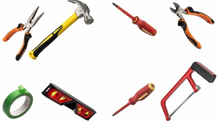 Collection of tools on white background