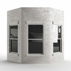 Wall Mural - 3d render of a gray brick building tile with a window isolated on the white background
