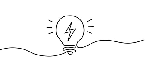 Continuous one line drawing of electric light bulb. Concept of idea emergence. Vector illustration