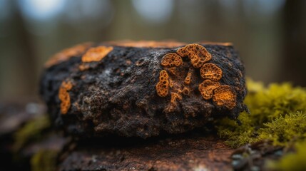 Sticker - Close-up of Chaga Mushroom on a tree, made with generative AI