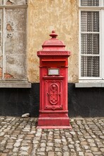 Vertical Of A Vintage Red Mailbox Located In Lier, Belgium