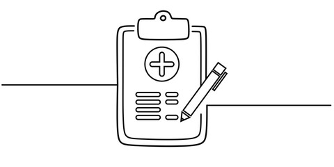 Wall Mural - one line medical clipboard with pen PNG image with transparent background