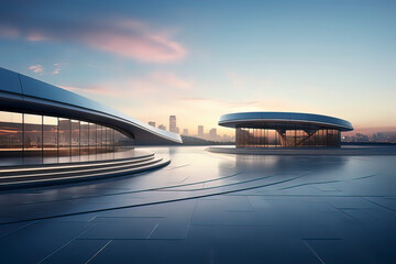 Fototapete - Empty squares and office buildings. AI technology generated image
