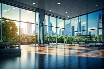 Fototapete - Outdoor urban skyline of office building windows. AI technology generated image