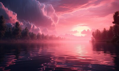 Poster - lake pink light