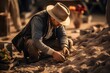 Fedora-Wearing Archaeologist in Excavation: Uncovering History