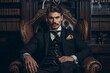 © Tetiana - Generative ai collage portrait of elegant man millionaire in stylish trend suit looking camera sitting in mansion