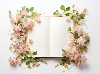 Wall Mural - Empty book with flowers