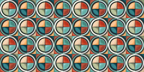 Leinwandbilder - Convex retro circles from quarters. The pattern is filled with four-pointed stars and round retro windows in 3D. For seamless print, textile, pillows, clothing, background, packaging, notepads, cups.