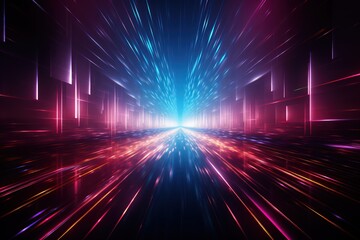 abstract psychedelic futuristic dark background with dark magenta and blue light waves by generative