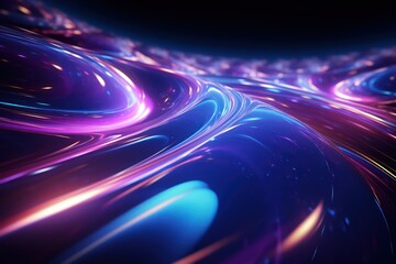 Wall Mural - Abstract psychedelic futuristic dark background with dark magenta and blue light waves by Generative AI