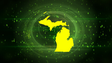 Michigan State Map on Digital Technology Background
