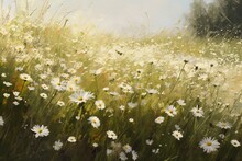 Painted Flower Meadow With Daisies