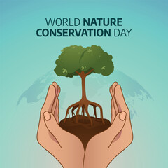 Wall Mural - World nature conservation day design template good for greeting. Nature design concept with tree and hand. Conservation design. flat design. nature design.