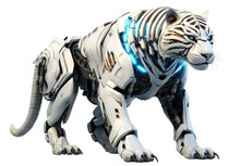 Robotic White Tiger Png, Mechanical Cyber Animal Isolated On Transparent Background, Cybernetic Robot
